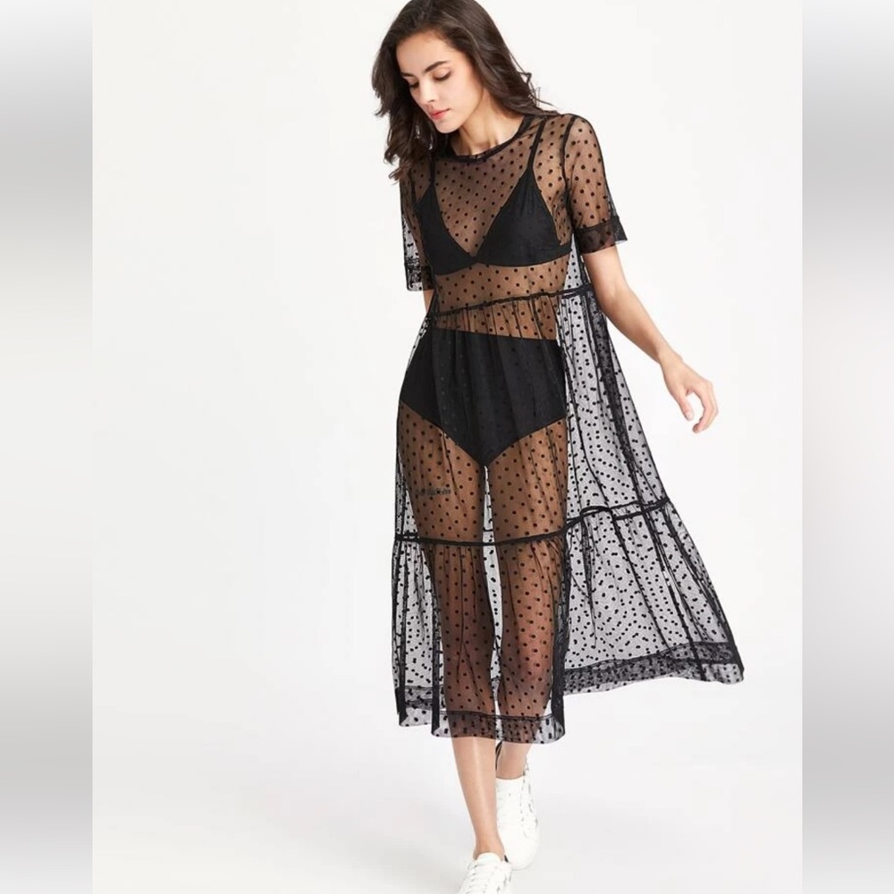 NWOT Dobby Mesh Tiered Smock Dress